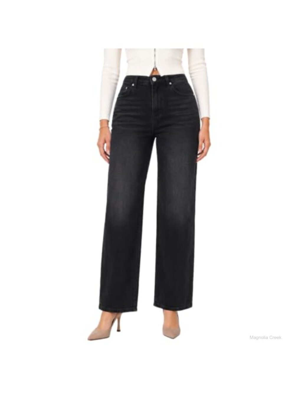 Wide Leg High Rise Tummy Control Stretch Denim Jeans